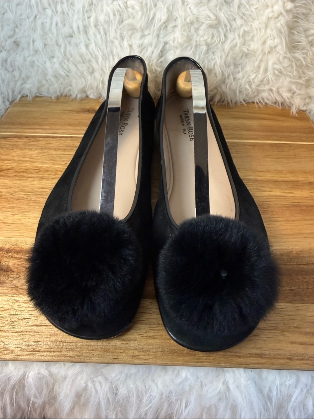 Taryn Rose Suede Pom Pom flats size 40